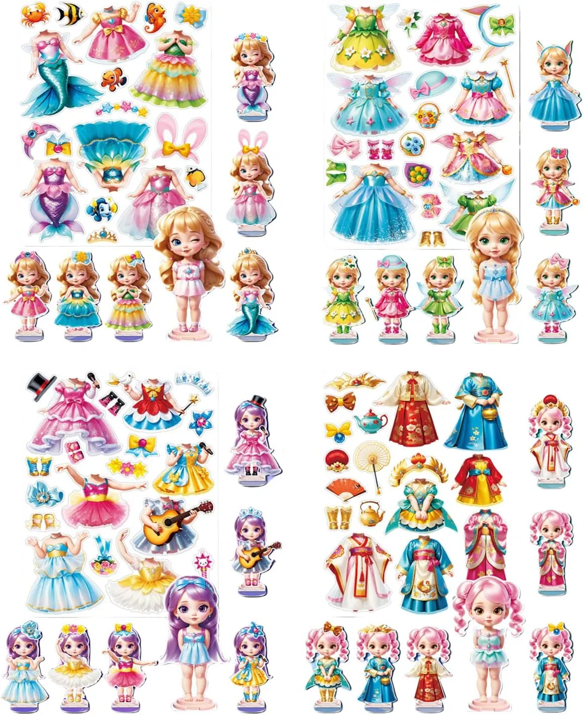 Magnetic Dress up Dolls - Girls Fun Mix and Match Play Magnetic Paper Dolls with 4 Themed Magnetic Costume Stickers for Creating Imaginative Birthday Gifts