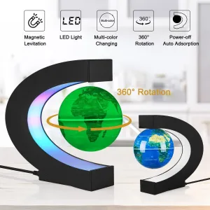 Magnetic Levitation Floating Globe Ball Map with LED Light and C Shape Base,Cool Education Piece Tech Gift, Desk Gadget Decor, Auto-Spinning Levitating World Map,Rotating Earth Demo