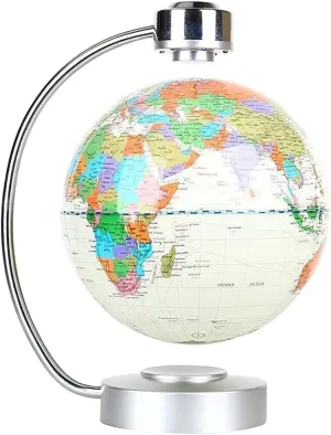 Magnetic Levitation Floating Globe NHSUNRAY 8'' Levitation Rotating Ball LED Illuminated World Map Earth for Desktop Office Home Decor (White)