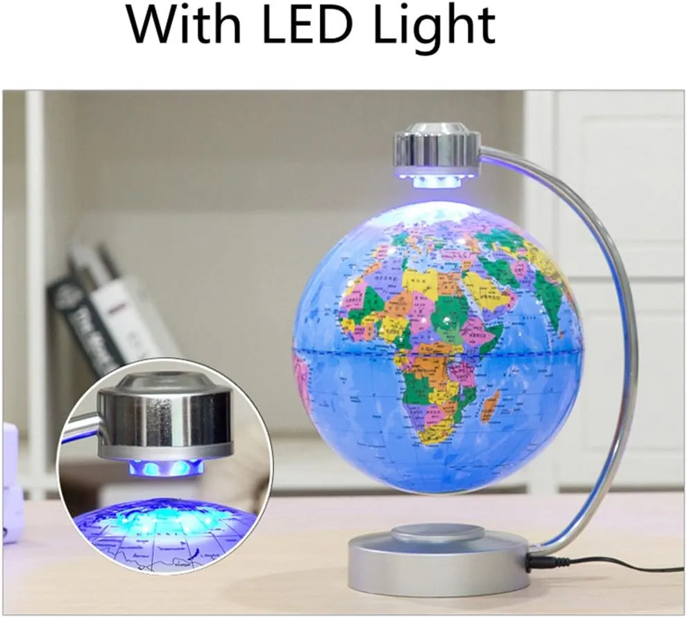 Magnetic Levitation Floating Globe NHSUNRAY 8'' Levitation Rotating Ball LED Illuminated World Map Earth for Desktop Office Home Decor (White)
