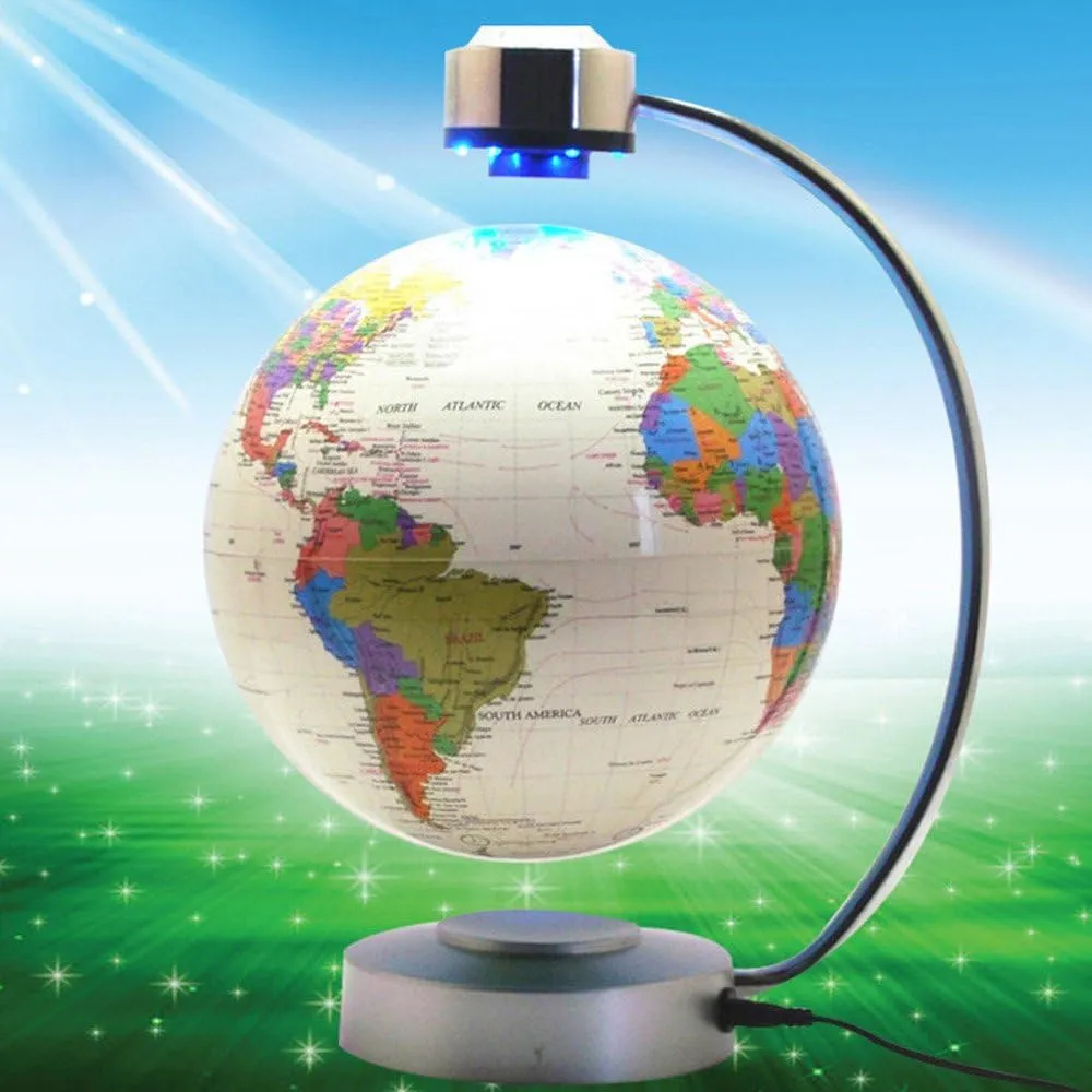 Magnetic Levitation Floating Globe NHSUNRAY 8'' Levitation Rotating Ball LED Illuminated World Map Earth for Desktop Office Home Decor (White)