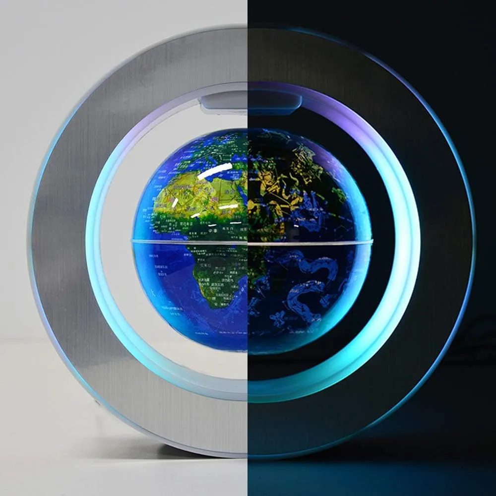 Magnetic Levitation Floating World Map with Constellations LED Light Globe 2 in 1 Anti Gravity Suspending in The Air Decoration Gadget (Blue 6 inch)