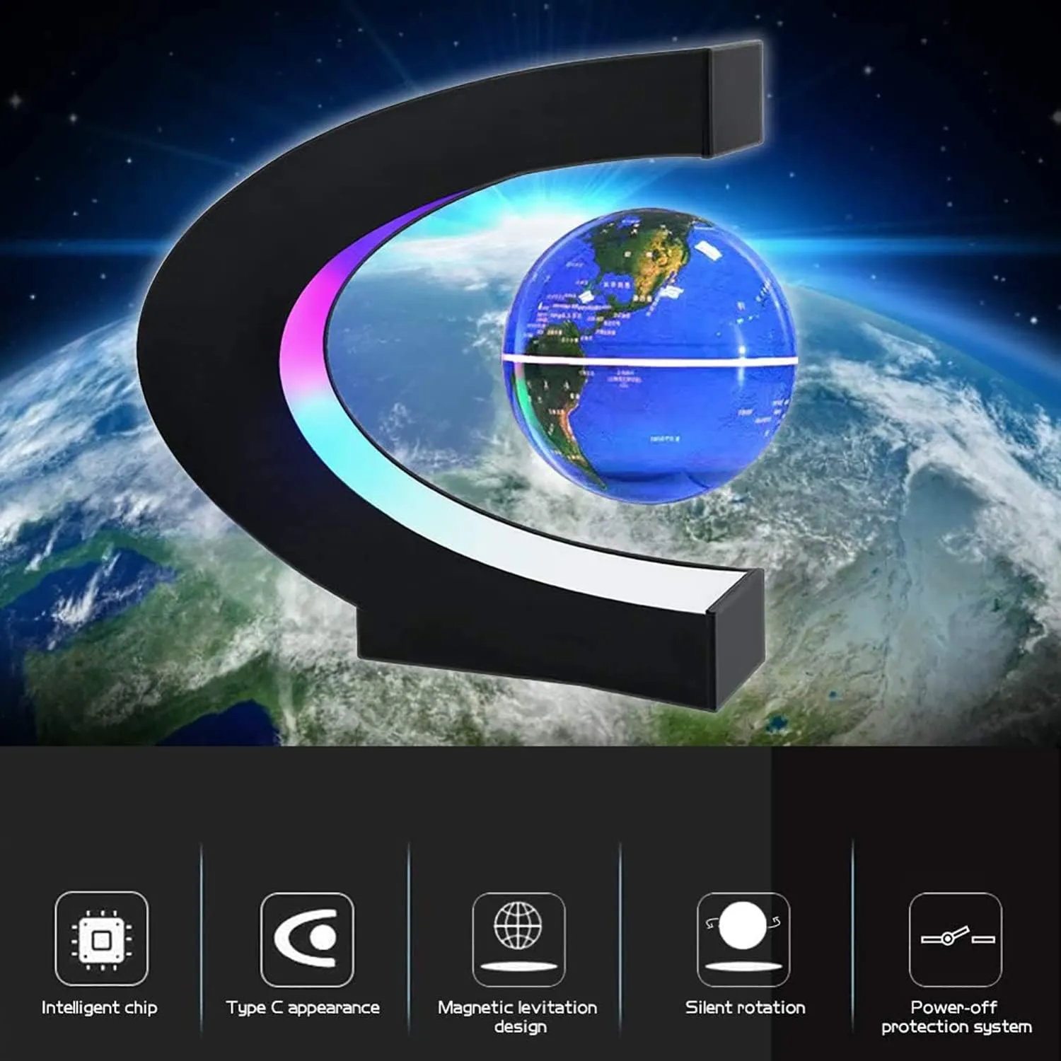 Magnetic Levitation Globe with LED Light, Cool Gadgets Floating Lamp Globe Decor, Cool Gifts for Men/Father/Husband/Boyfriend/Kids/Boss, Great Technology Graduation Gifts Valentine's Day Gift (Blue)