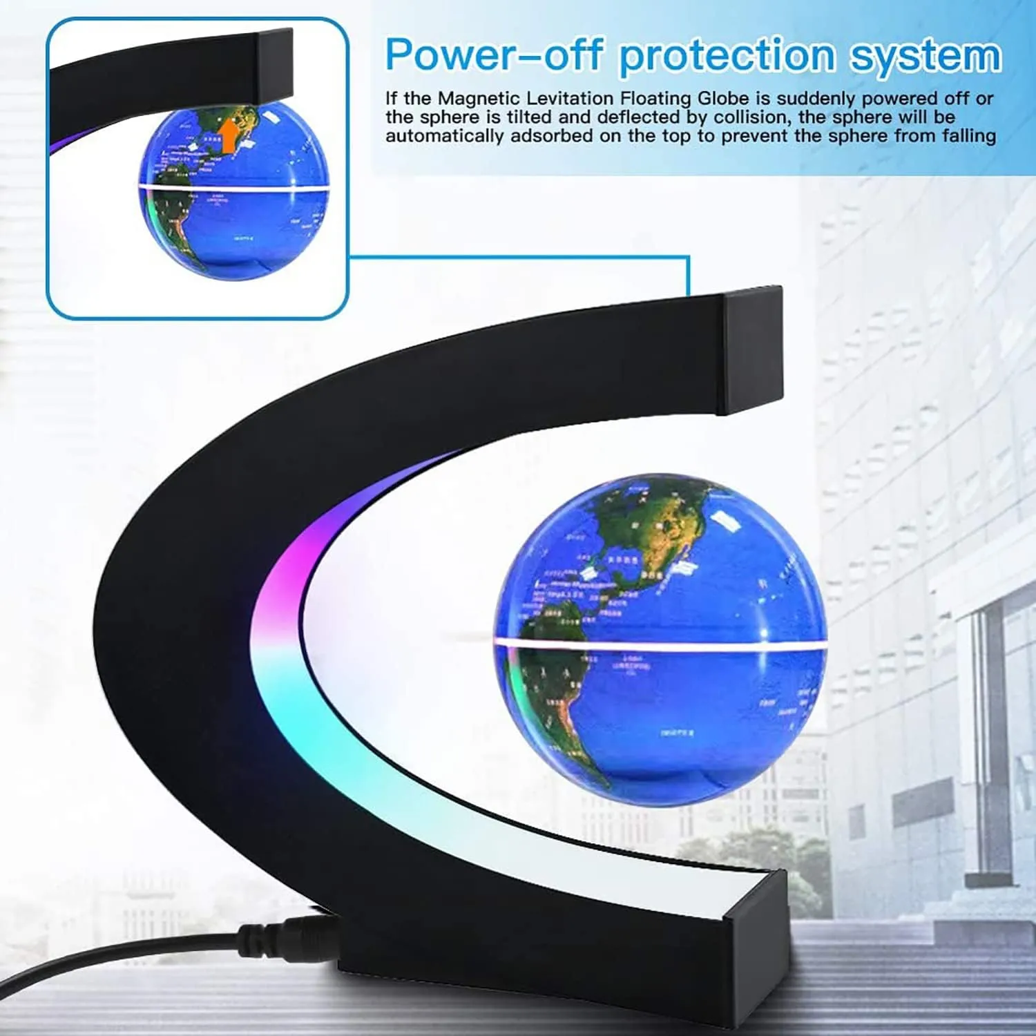Magnetic Levitation Globe with LED Light, Cool Gadgets Floating Lamp Globe Decor, Cool Gifts for Men/Father/Husband/Boyfriend/Kids/Boss, Great Technology Graduation Gifts Valentine's Day Gift (Blue)