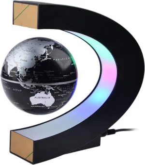 Magnetic Levitation,Petforu High Rotation C Shape Magnetic Suspension Maglev Levitation Globe with LED Lights for Learning Education Teaching Demo Home Office Desk Decoration(US Plug) - Black