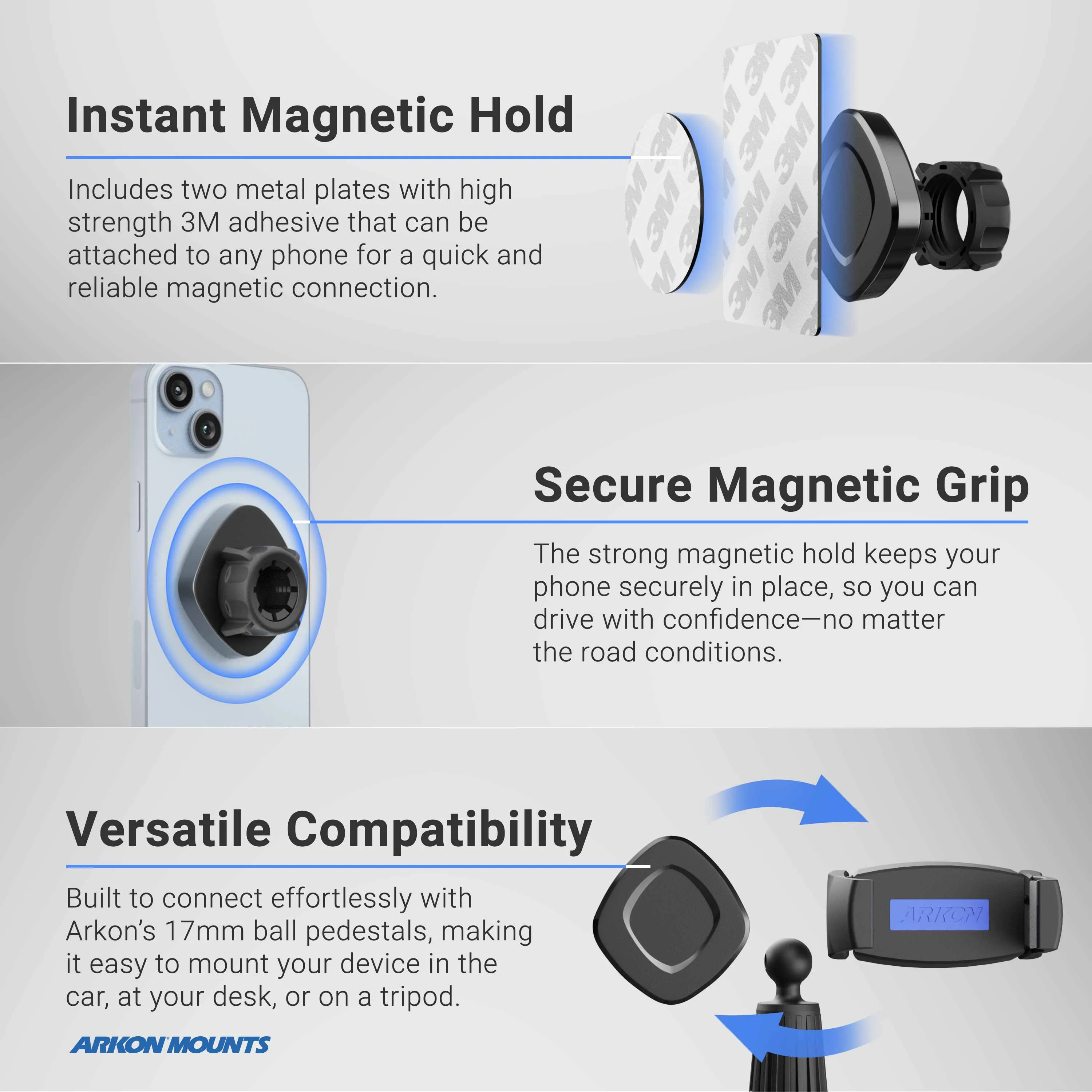 Magnetic Phone Mount Kit for 17mm Ball End Mounts