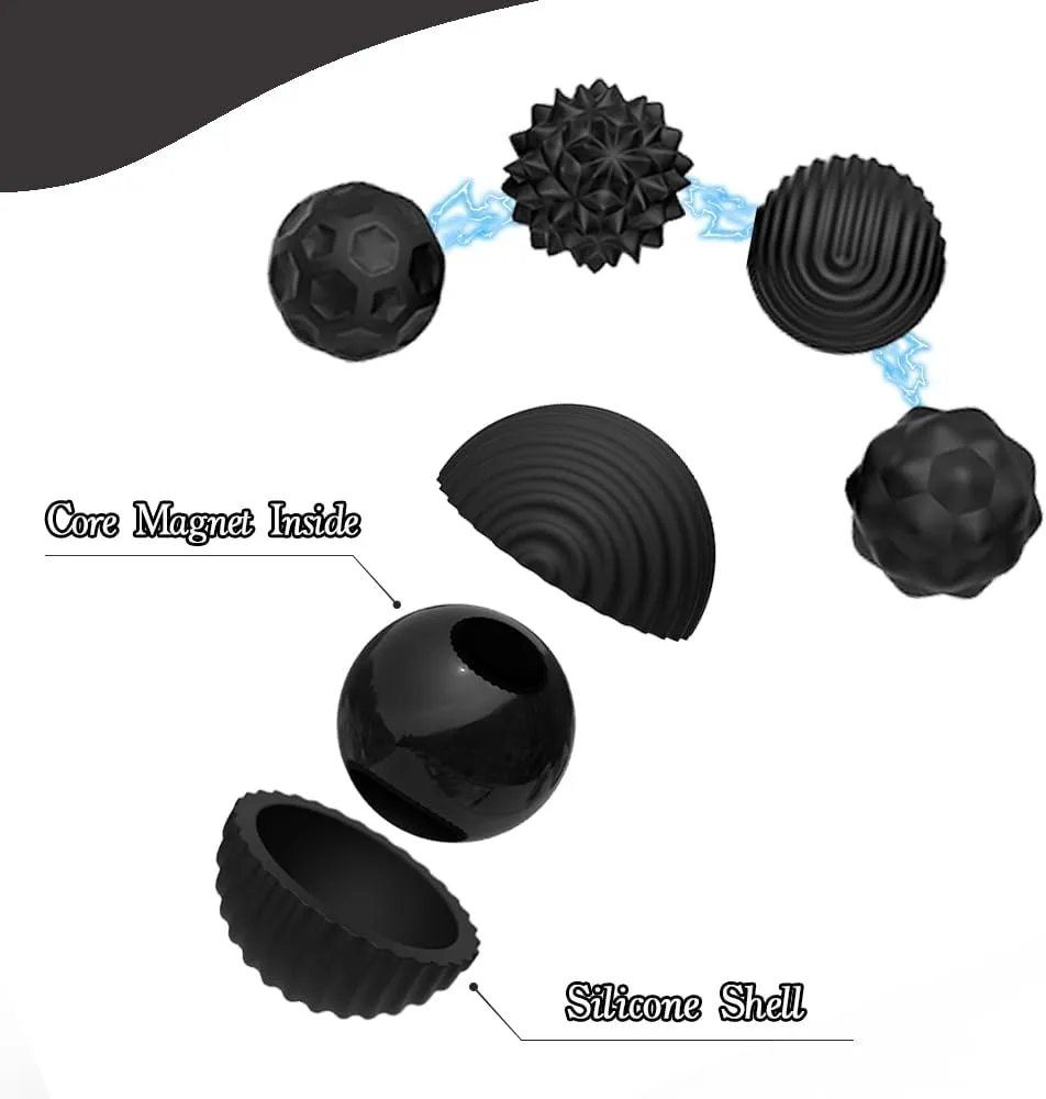 Magnetic Sensory Fidget Ball Toy, Attracting Stress Ball with Silicone Shell for Adults and Teens, Peace of Hands and Anxiety Mind, Fun Stress Free Magnet Balls (Black Series, Set of 8)