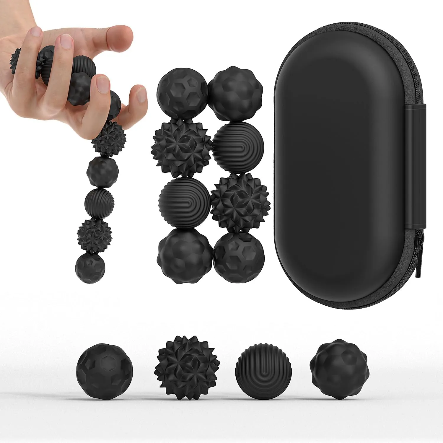 Magnetic Sensory Fidget Ball Toy, Attracting Stress Ball with Silicone Shell for Adults and Teens, Peace of Hands and Anxiety Mind, Fun Stress Free Magnet Balls (Black Series, Set of 8)