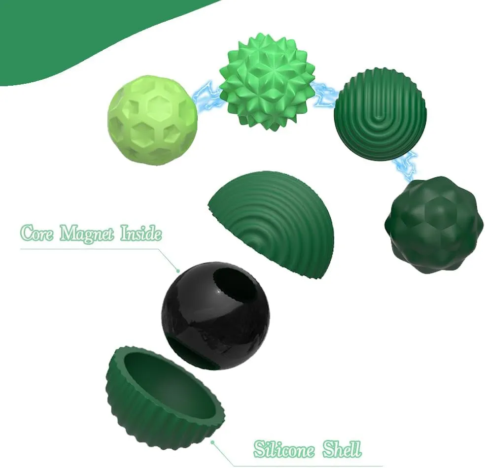 Magnetic Sensory Fidget Ball Toy, Attracting Stress Ball with Silicone Shell for Adults and Teens, Peace of Hands and Anxiety Mind, Fun Stress Free Magnet Balls (Green Series, Set of 8)