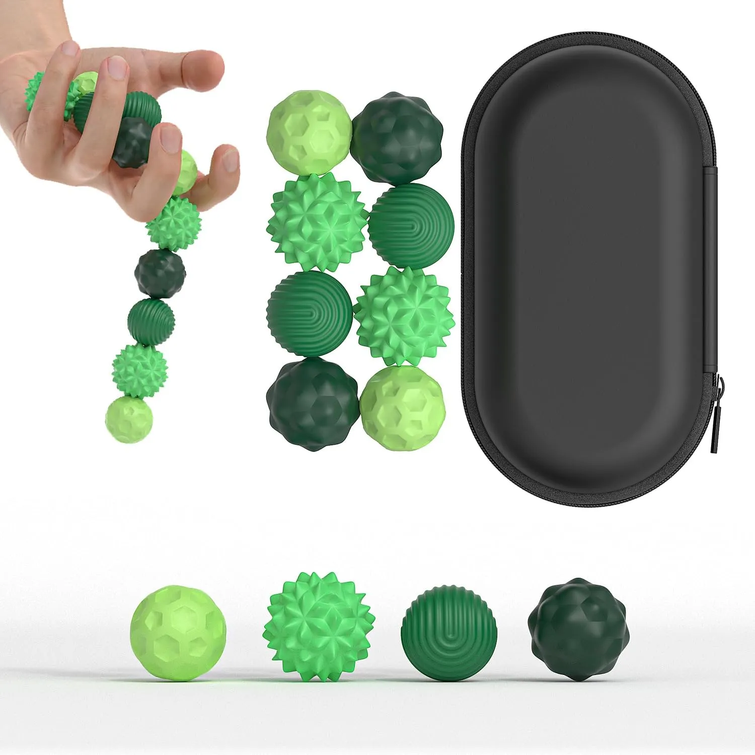 Magnetic Sensory Fidget Ball Toy, Attracting Stress Ball with Silicone Shell for Adults and Teens, Peace of Hands and Anxiety Mind, Fun Stress Free Magnet Balls (Green Series, Set of 8)