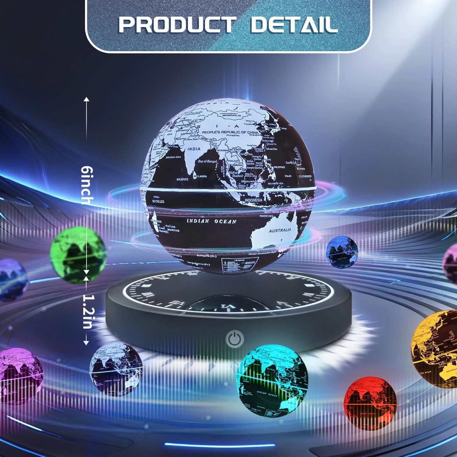 Magnetic Levitating Globe with LED Light, 360°Rotating Floating Globe World Map for Home Office Display, Cool Tech Gift for Men Father Boys Girls and Kids, Ideal for Birthdays Anniversaries