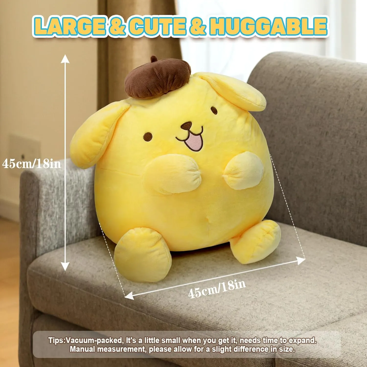 Maikerry 18 in Plush Toys, Kawaii Anime Dog Stuffed Animals Pillow Accessories, Giant Anime Plush Figure Pillow Toy for Girls Fans Birthday Party Present (Fun)