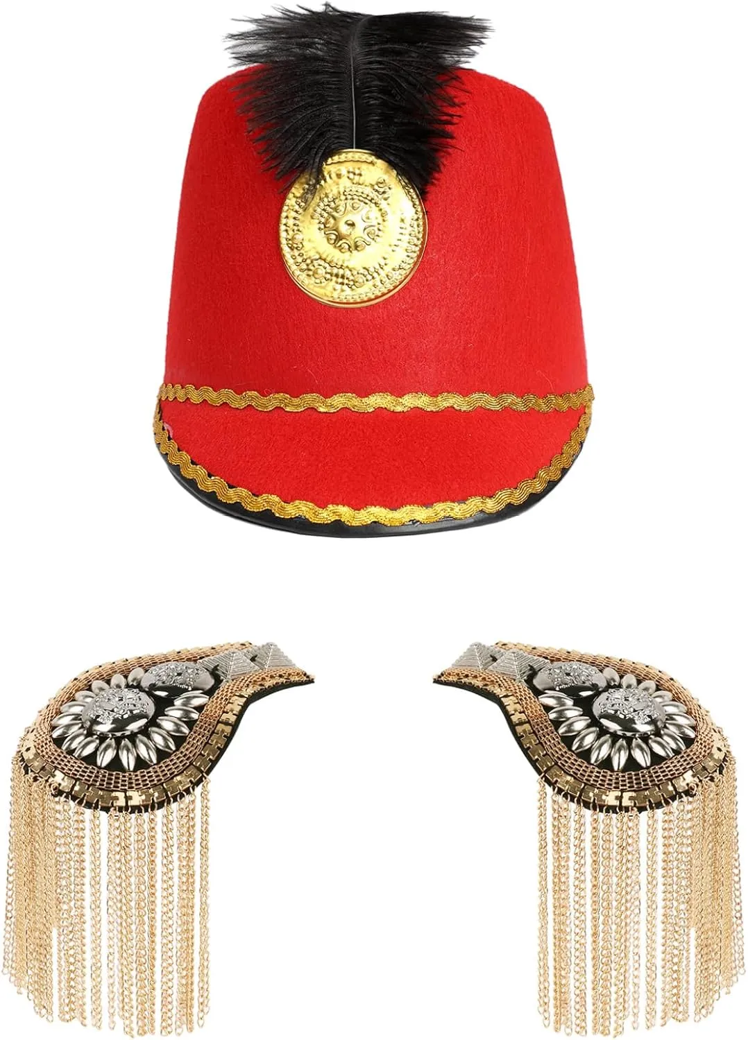 Majorette Drum Major Hat Marching Band Hat with Tassel Epaulet Clothing Accessory for Themed Party