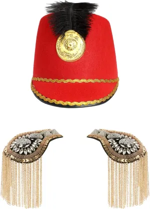 Majorette Drum Major Hat Marching Band Hat with Tassel Epaulet Clothing Accessory for Themed Party