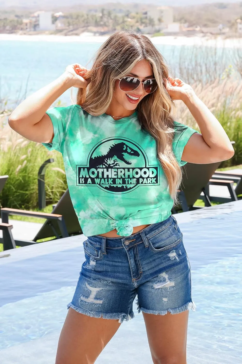 Mama Dinosaur Shirt Women Dinosaur Mom Graphic Shirts Motherhood is A Walk in The Park Tshirt Funny Mama Tee