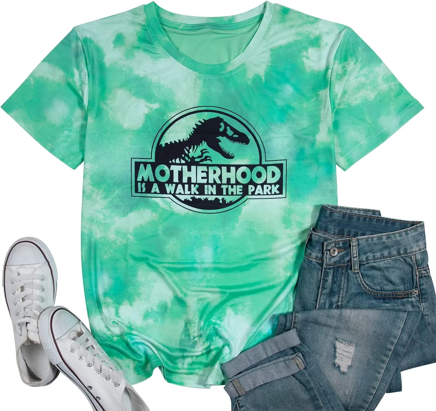 Mama Dinosaur Shirt Women Dinosaur Mom Graphic Shirts Motherhood is A Walk in The Park Tshirt Funny Mama Tee