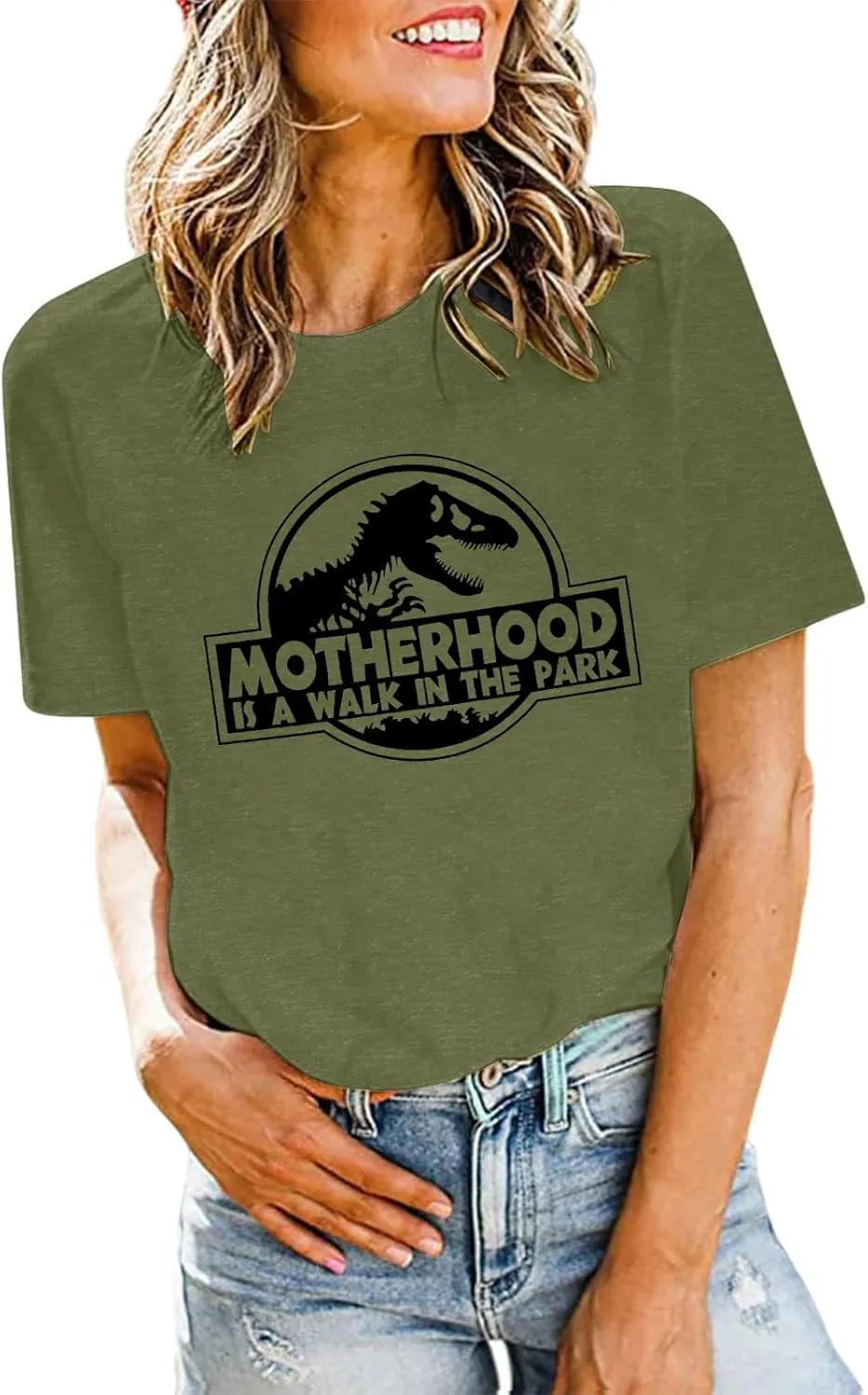 Mama Dinosaur Shirt Women Dinosaur Mom Graphic Shirts Motherhood is A Walk in The Park Tshirt Funny Mama Tee
