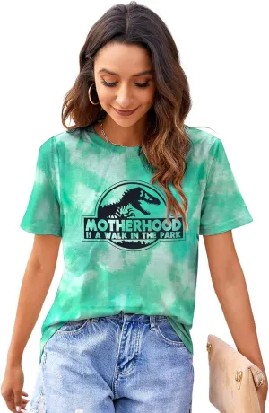 Mama Dinosaur Shirt Women Dinosaur Mom Graphic Shirts Motherhood is A Walk in The Park Tshirt Funny Mama Tee