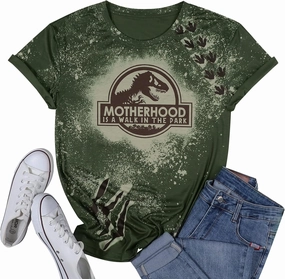 Mama Dinosaur Shirt Women Dinosaur Mom Graphic Shirts Motherhood is A Walk in The Park Tshirt Funny Mama Tee