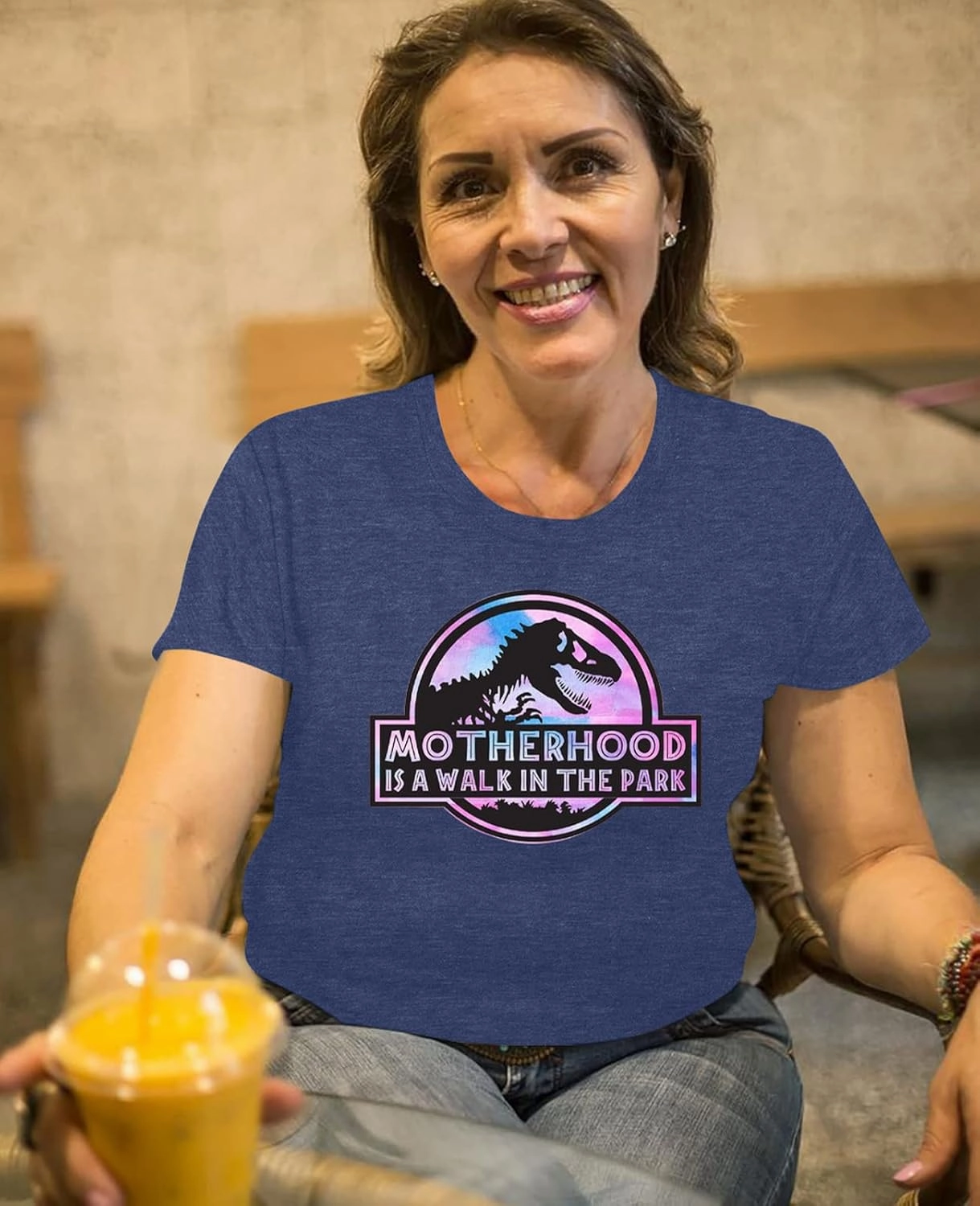 Mama Dinosaur Shirt Women Dinosaur Mom Graphic Shirts Motherhood is A Walk in The Park Tshirt Funny Mama Tee