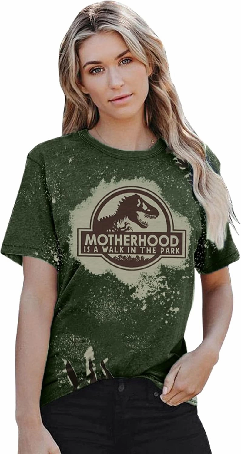 Mama Dinosaur Shirt Women Dinosaur Mom Graphic Shirts Motherhood is A Walk in The Park Tshirt Funny Mama Tee