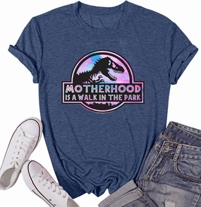 Mama Dinosaur Shirt Women Dinosaur Mom Graphic Shirts Motherhood is A Walk in The Park Tshirt Funny Mama Tee