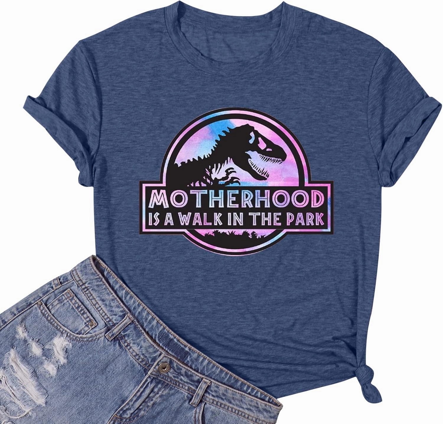 Mama Dinosaur Shirt Women Dinosaur Mom Graphic Shirts Motherhood is A Walk in The Park Tshirt Funny Mama Tee