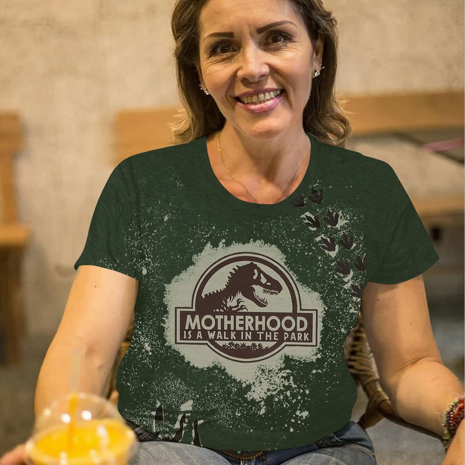 Mama Dinosaur Shirt Women Dinosaur Mom Graphic Shirts Motherhood is A Walk in The Park Tshirt Funny Mama Tee
