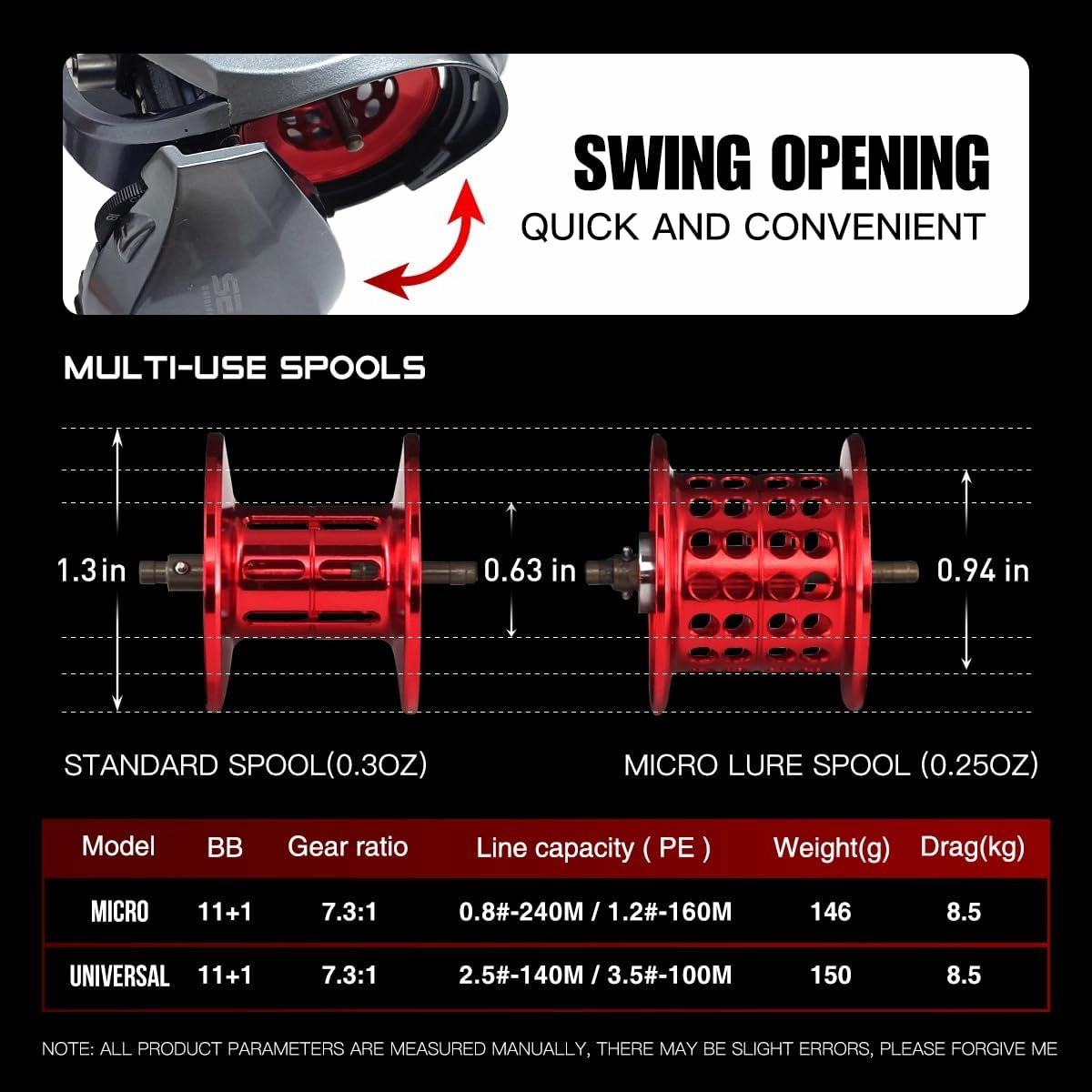 Mansory Baitcaster Reels, BFS Reels 7.3:1 Gear Ratio, 5.15oz Ultra-light Fishing Reels Bait-casting, 11 1 Hybrid Ceramic BB, Double Spools, Carbon Fiber Frame, Heavy Duty, Smooth, Freshwater Saltwater