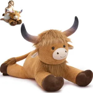 MaoGoLan Big Highland Cow Stuffed Animal for Kid,Large Cow Plush Pillow for Riding,Longhorn Stuffed Animal with Hair,Large Plush Farm Animal for Baby Shower, Birthday Gift,32 inches