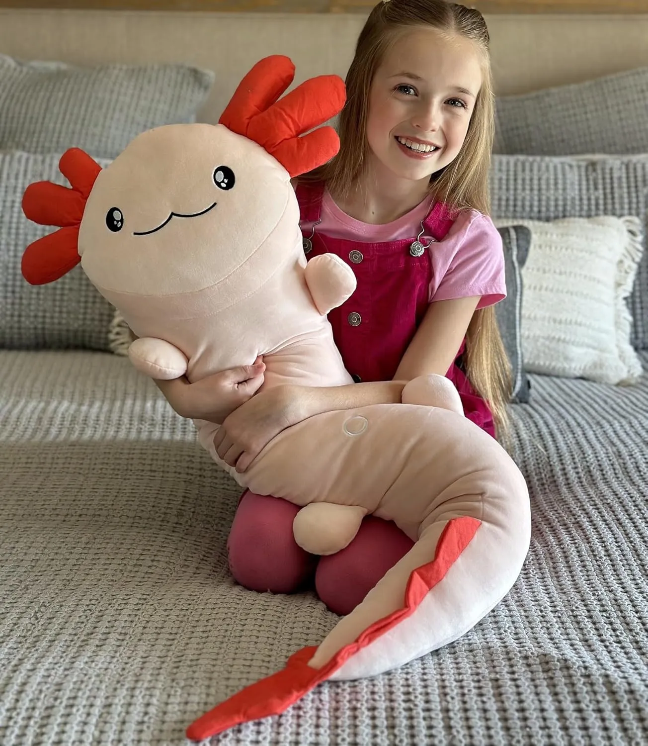 MaoGoLan Large Axolotl Plush Body Pillow, XL Axolotl Stuffed Animal for Kids, Salamander Plush Glow in The Dark, Christmas Valentine Birthday Gifts Pink