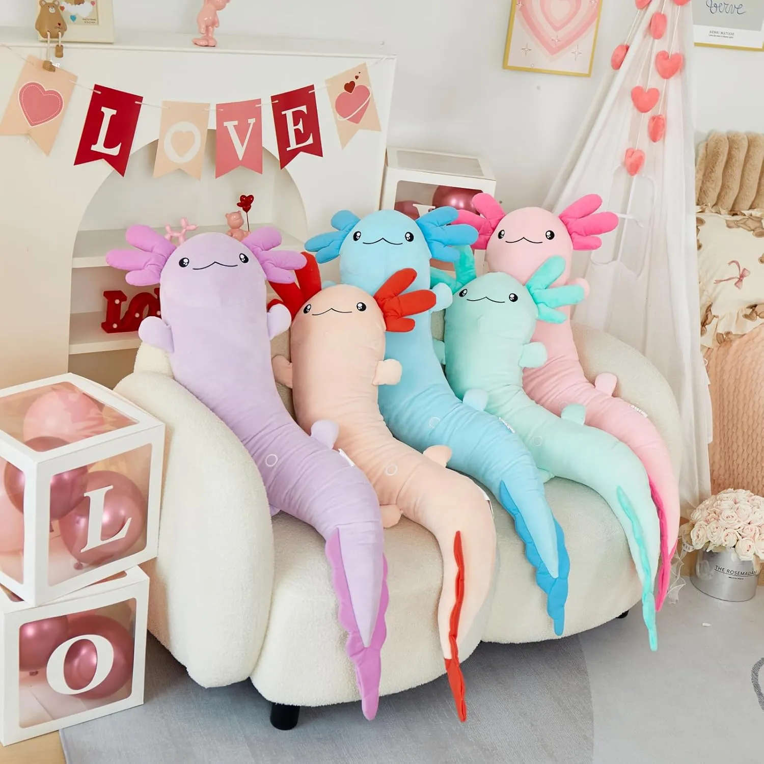 MaoGoLan Large Axolotl Plush Body Pillow, XL Axolotl Stuffed Animal for Kids, Salamander Plush Glow in The Dark, Christmas Valentine Birthday Gifts Pink