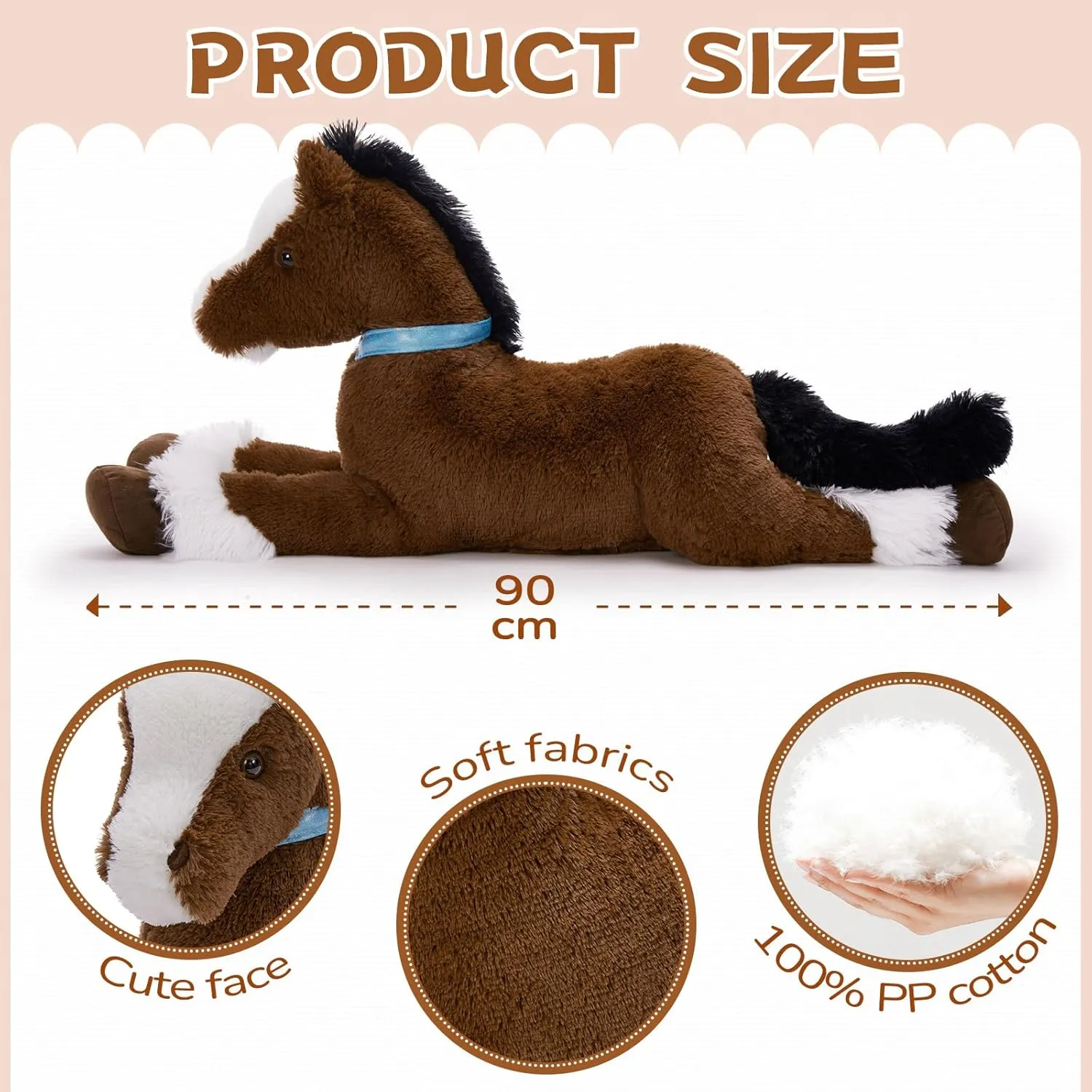 MaoGoLan Large Horse Stuffed Animal for Boy, Big Horse Plush Toy for Girl, Ridable Stuffy Pony for Kids, Coffee Stuffed Pony Plush Pillowfor Baby Shower or Birthday Party Favor Gift, 33 inches