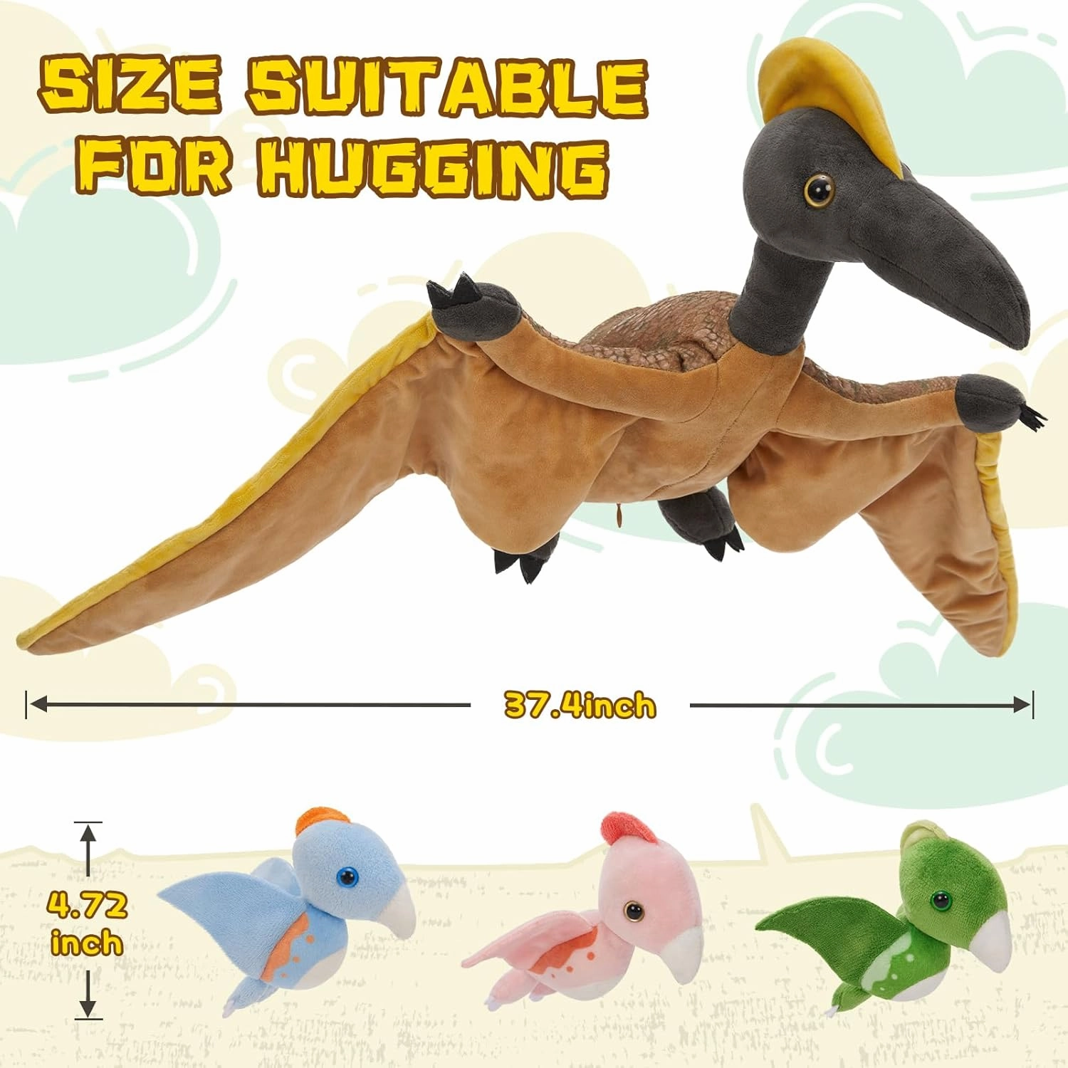MaoGoLan 37 inch Giant Pterodactyl Plush Stuffed Animals Dinosaur Toys Bulk for Kids, Large Pterosaur Mommy with Babies Inside - Dino Squad Party Favors Decorations Christmas Birthday Gift