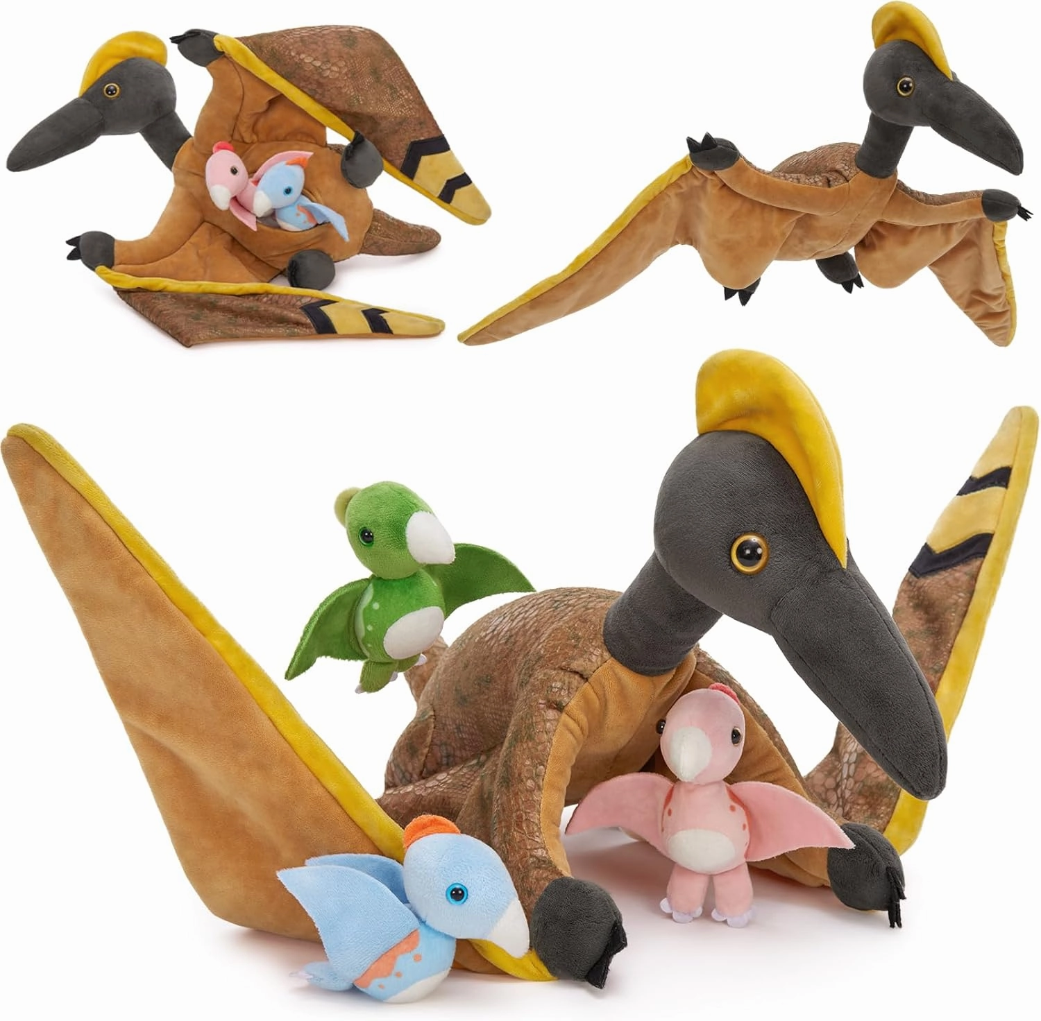 MaoGoLan 37 inch Giant Pterodactyl Plush Stuffed Animals Dinosaur Toys Bulk for Kids, Large Pterosaur Mommy with Babies Inside - Dino Squad Party Favors Decorations Christmas Birthday Gift