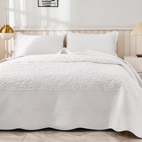 MarCielo 3-Piece 100% Cotton Oversized Bedspread Lightweight Quilt Coverlet Embroidery Farmhouse Bedding Set T0 (Bright White, King (118"x106"))