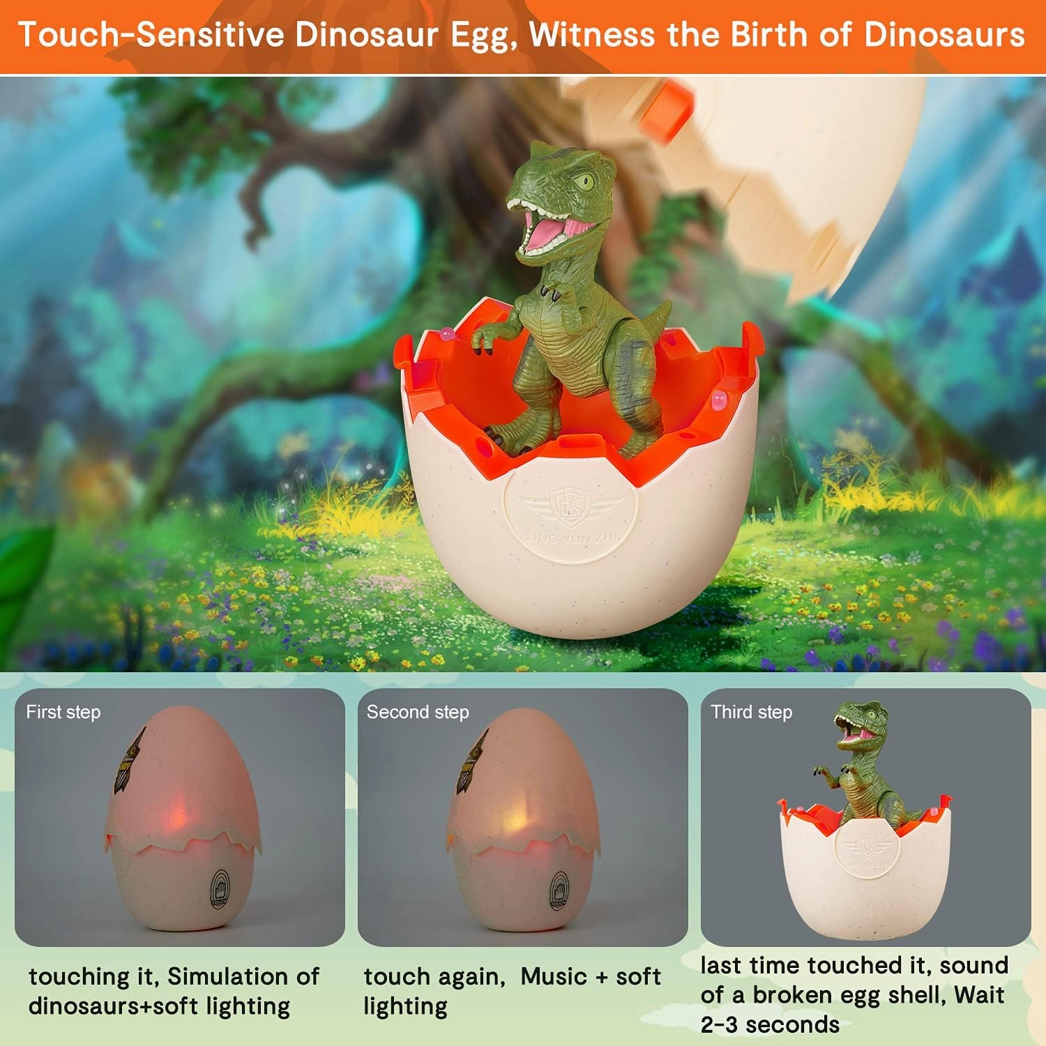 Marsjoy Easter Dinosaur Egg Hatching Toy Figure with Sound & LED Lights, Interactive Touch Control, Realistic Action, 3  Years