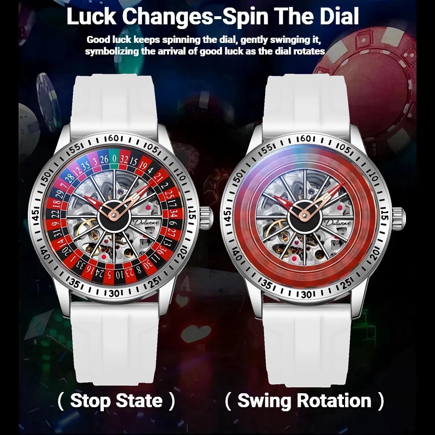 MASTOP Roulette Wheel Men‘s Watches Automatic Mechanical Watch for Men Swinging Rotary Dial Design Hollow Skeleton Watches Stainless Steel Waterproof Business Wristwatch