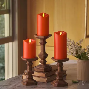 Matchless Candle Co. by Luminara Set of 3 (3" x 4.5",5.5",6.5") Flameless LED Flickering Battery Candle Moving Flame Pillar, Melted Edge, Real Wax Smooth Finish (Bright Red)