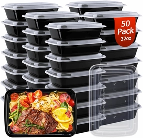 Meal Prep Containers Reusable 32oz - To Go Food Containers 50 Pack - Plastic Food Prep Containers for Meal Prep, Disposable Containers with Lids, BPA Free, Microwave/Dishwasher/Freezer Safe