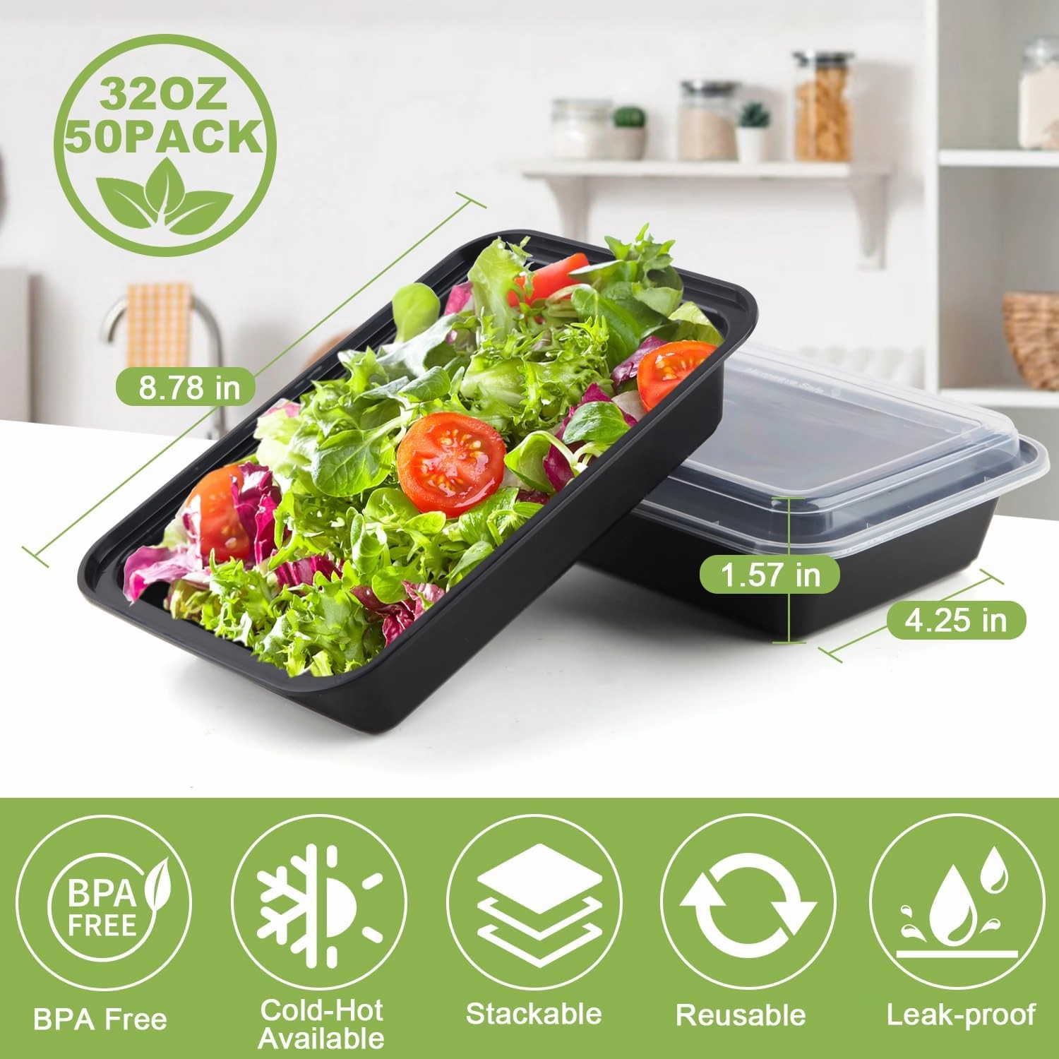 Meal Prep Containers Reusable 32oz - To Go Food Containers 50 Pack - Plastic Food Prep Containers for Meal Prep, Disposable Containers with Lids, BPA Free, Microwave/Dishwasher/Freezer Safe