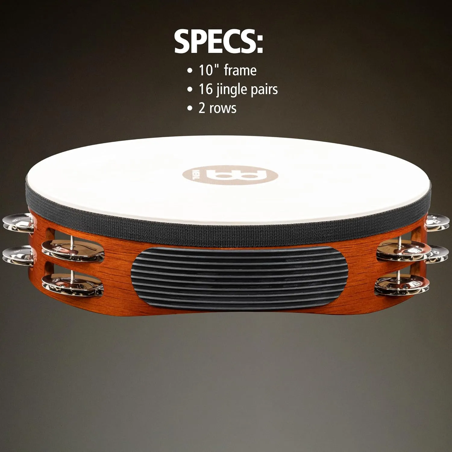 Meinl Percussion TAH2AB Traditional 10-Inch Wood Tambourine with Goat Skin Head and Steel Jingles, 2 Row
