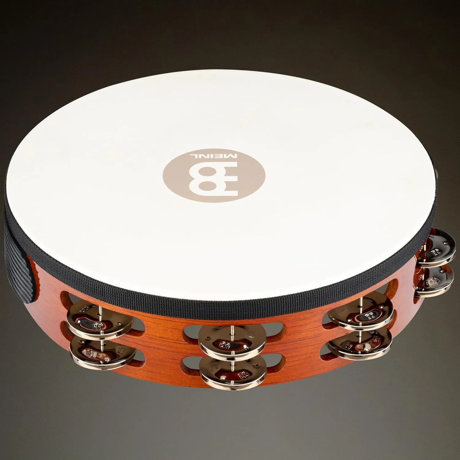 Meinl Percussion TAH2AB Traditional 10-Inch Wood Tambourine with Goat Skin Head and Steel Jingles, 2 Row