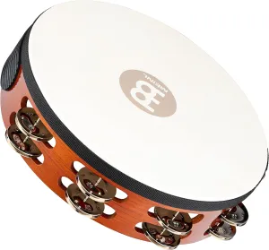 Meinl Percussion TAH2AB Traditional 10-Inch Wood Tambourine with Goat Skin Head and Steel Jingles, 2 Row