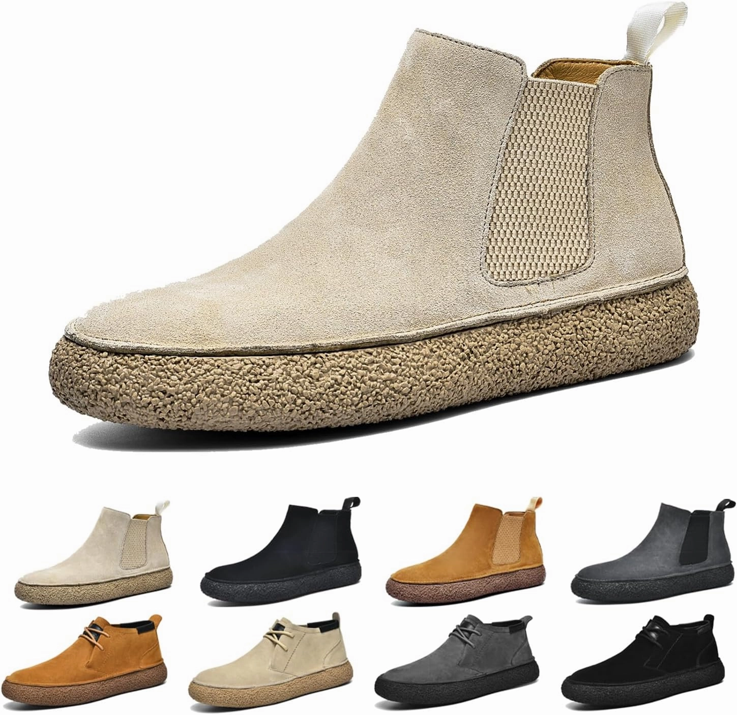 Men's Frosted Leather Suede Suede Mid Top Board Shoes,Fashion Casual Round Toe Platform Deck Boots, Walking Ankle Boots Classic Non Slip Lace Up Suede Oxford Sneakers