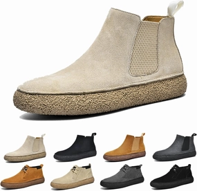 Men's Frosted Leather Suede Suede Mid Top Board Shoes,Fashion Casual Round Toe Platform Deck Boots, Walking Ankle Boots Classic Non Slip Lace Up Suede Oxford Sneakers