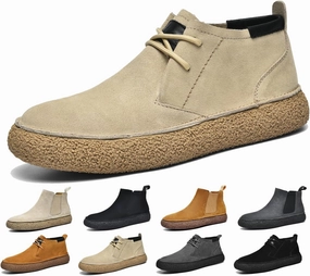 Men's Frosted Leather Suede Suede Mid Top Board Shoes,Fashion Casual Round Toe Platform Deck Boots, Walking Ankle Boots Classic Non Slip Lace Up Suede Oxford Sneakers