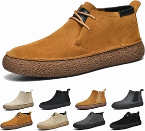Men's Frosted Leather Suede Suede Mid Top Board Shoes,Fashion Casual Round Toe Platform Deck Boots, Walking Ankle Boots Classic Non Slip Lace Up Suede Oxford Sneakers