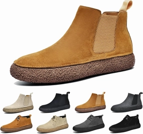 Men's Frosted Leather Suede Suede Mid Top Board Shoes,Fashion Casual Round Toe Platform Deck Boots, Walking Ankle Boots Classic Non Slip Lace Up Suede Oxford Sneakers