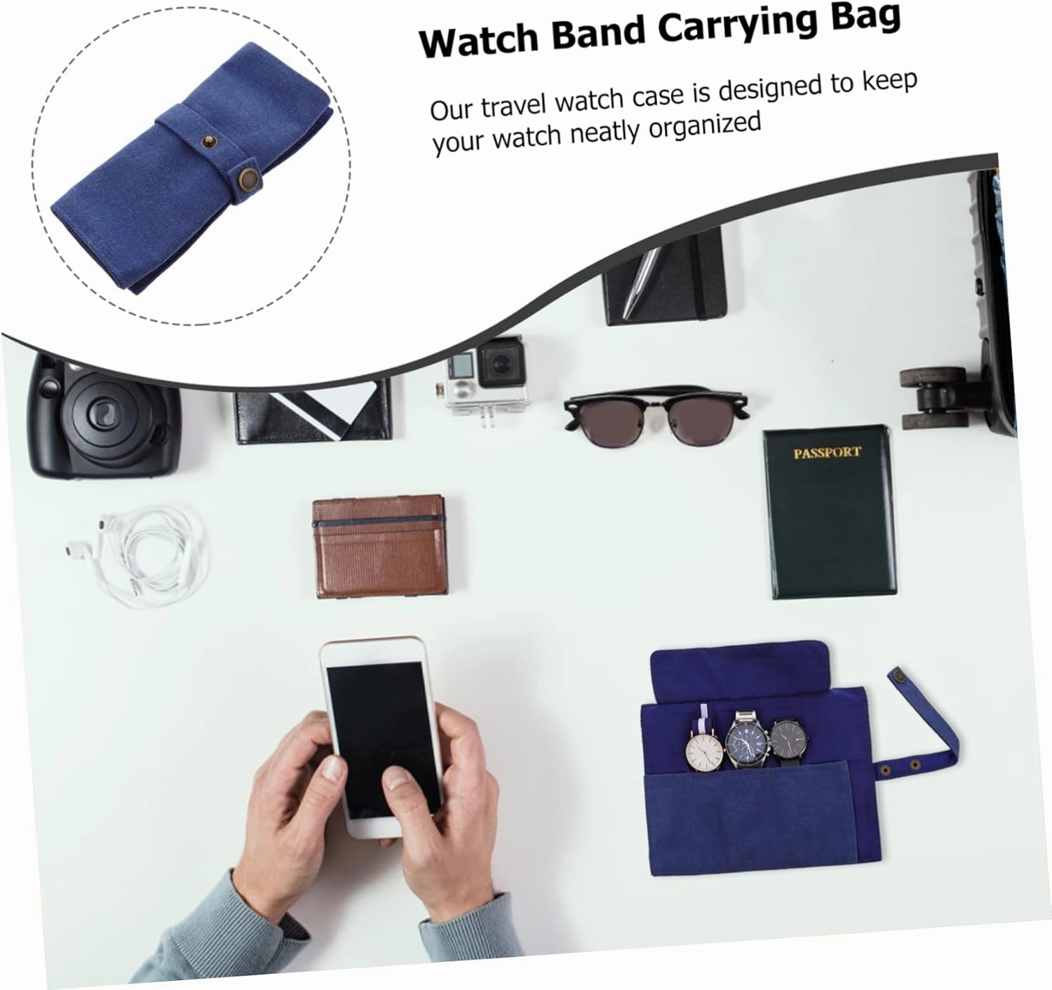 Mens Jewellery Box 2pcs Watch Storage Bag Leather Watch Bands Reloj para Hombre Inteligente Acrylic Board Photography Smart Watch Travel Canvas Tote Bag Watch Organizer Bag Roll Bag Portable Women's